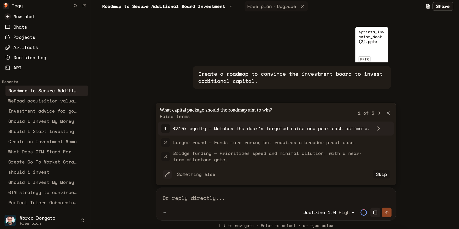 Tegy — Guided option prompt, step 1 of 3